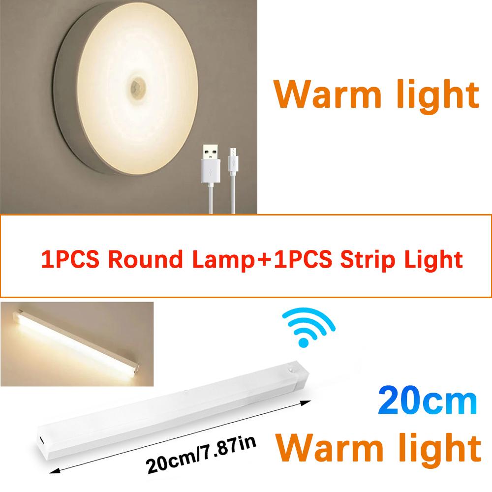 Lampada Rotonda Ricaricabile e Luce Rettangolare LED con Sensore di Movimento Ricaricabile USB per Casa Corridoio Scale Cucina Camera da Letto Luce Rilevatore
