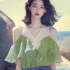 Sleeveless Fake Two-piece Spliced Chiffon Shirt for Women's Summer New Style Stylish Ruffled Edge Off Shoulder Design Top