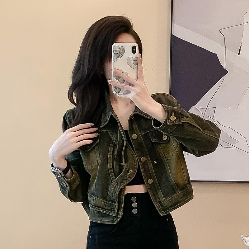 Jachetă nouă de toamnă casual din denim skinny scurtă pentru femei