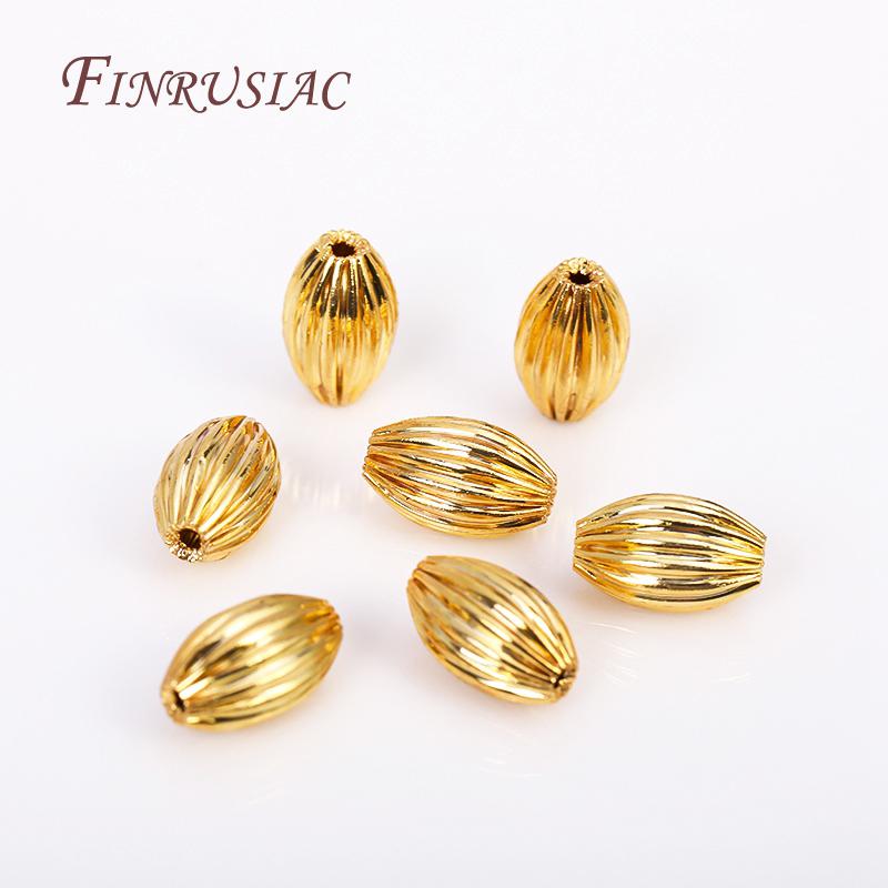 8mmX5mm 18K Gold Plated Oval Beads, Spacer beads, Striped Melon Bead For Jewelry Making Supplies Wholesale