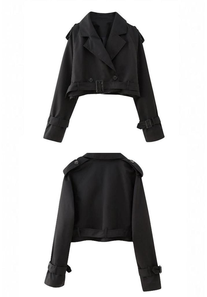 2024 Women's European & American Style Belted Windbreaker Jacket - Spring/Autumn, Long Sleeve, Short Casual Design