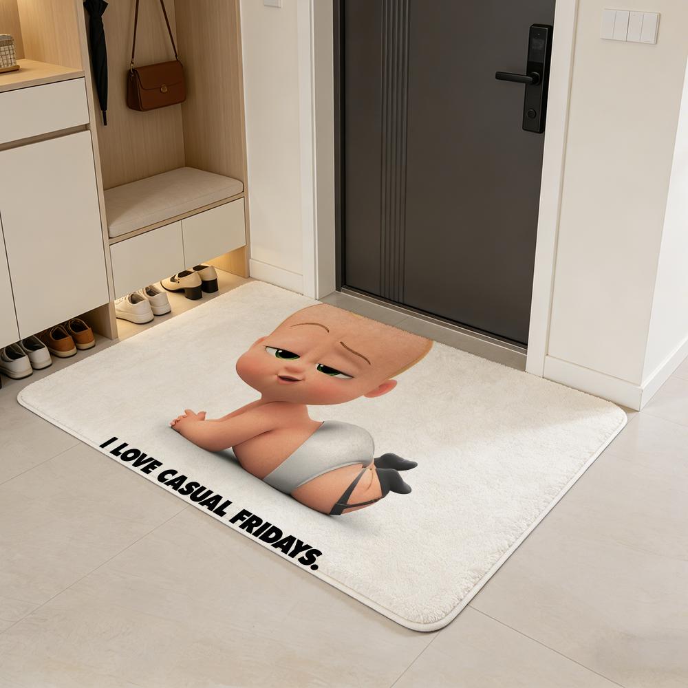 movie T-The Boss Baby Floor Mat Flannel Door Mat Non-Slip Absorbent Washable Indoor Home Rug
