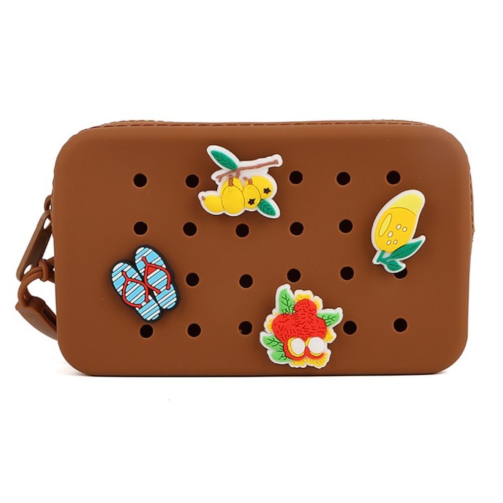 

New DIY Coin Purse Silicone Multi-Function Card Holder Holes Zipper Storage Bag коричневий