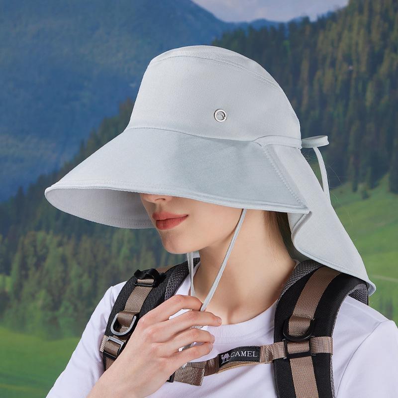 

Spring and summer big eaves shawl neck protector bucket hat outdoor sun protection sun hat fashion with ponytail hole hat women