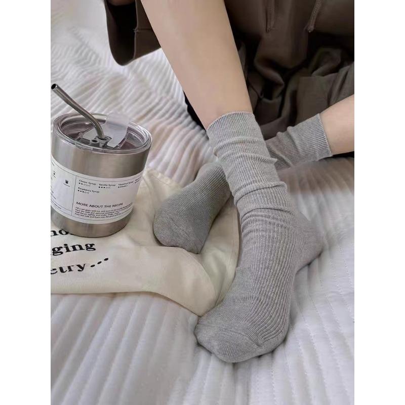 Brown Socks for Women in Autumn and Winter, Sea Salt Cream Rolls, Multi-color Mid-calf Pile Socks, Versatile Khaki Socks for Women