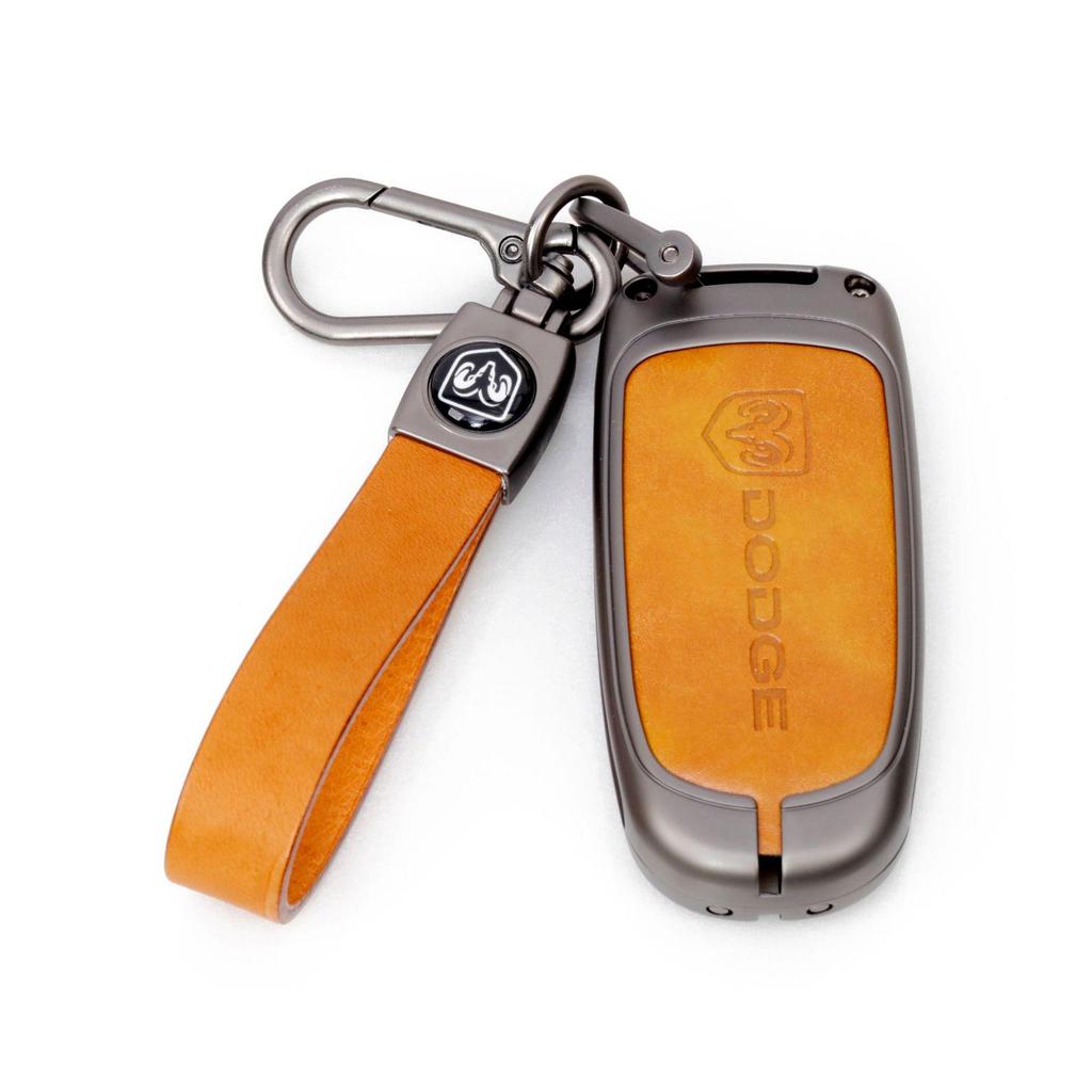 Θήκη Κλειδιού Dodge: Μεταλλικό Προστατευτικό Κέλυφος & Τσάντα από Γνήσιο Δέρμα για Journey, Caliber, Avenger