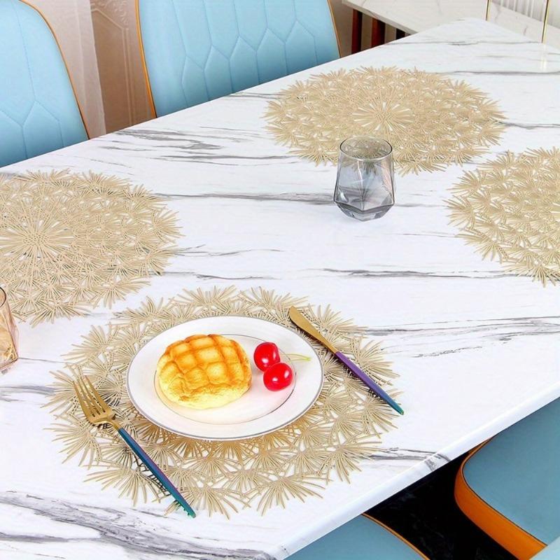 1Pc Plastic Placemat Solid Color Round Mat Lace Round Dandelion Pattern Hollow Anti-scalding Placemat WesternFood Decoration Pad