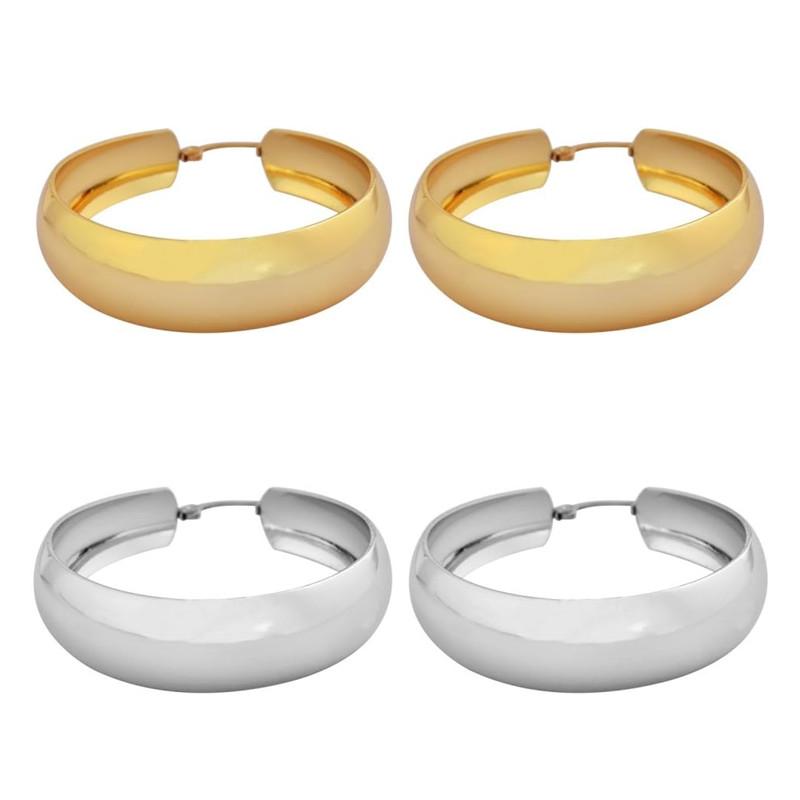 Titanium Stainless Steel Wide Large Rounded Hoop Earrings With Click-Top Hypoallergenic Metal Gold Silver Lightweight Women 30MM