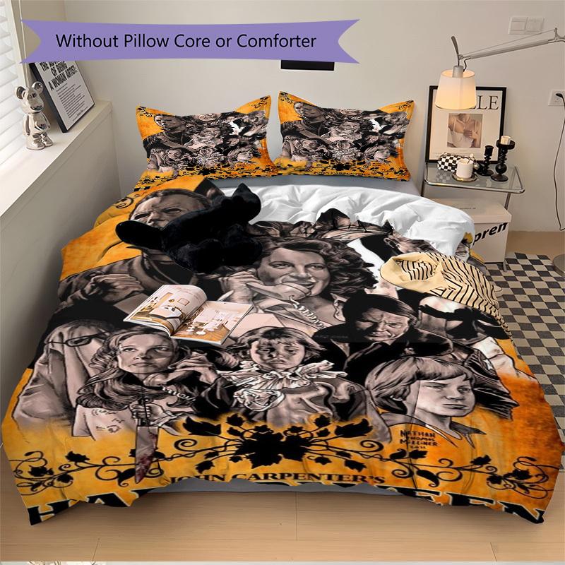 Halloween Horror Poster Bedding Set  Comforter Cover Gift for Bedroom,Includes 1 Cover and 2 Pillowcases, No InsertB354