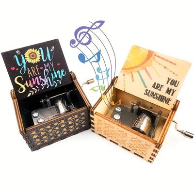 1pcs You Are My Sunshine Music Box, Hand Crank Wooden Vintage Laser Engraved Small Musical Box Gift For For Wife,Mon,Dad Music Box Gifts