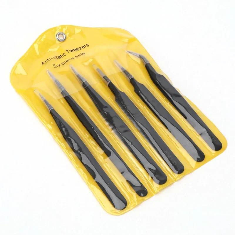 2/6pcs Precision Tweezers Set ESD Anti-Static Stainless Steel Tweezers Repair Tools for Electronics Repair Soldering Craft Tools