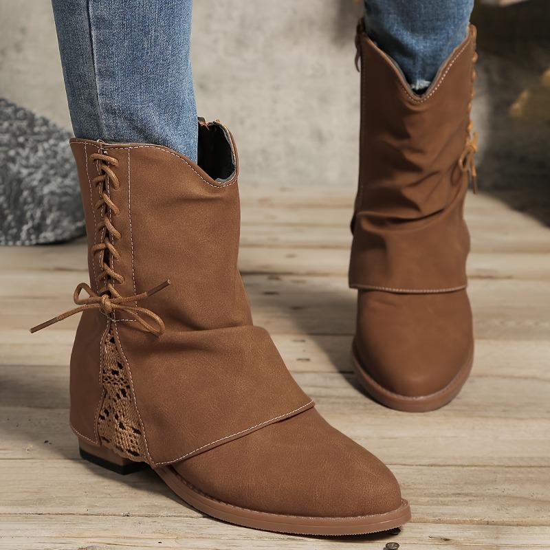 Fall and Winter New Short Boots Low High Heel Round Head Women's Boots