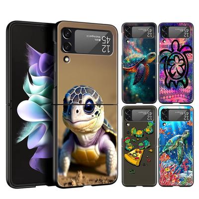 Funda Rígida de PC de Tortuga Linda para Samsung Galaxy Z Flip 5 4 3 Funda Negra para Galaxy Z Flip 6 Fundas Plegables a Prueba de Golpes