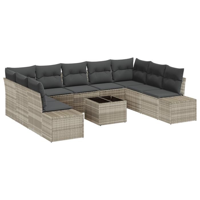 VidaXL Canapé de jardin 10 pièces avec coussins gris poly rattan 3347232