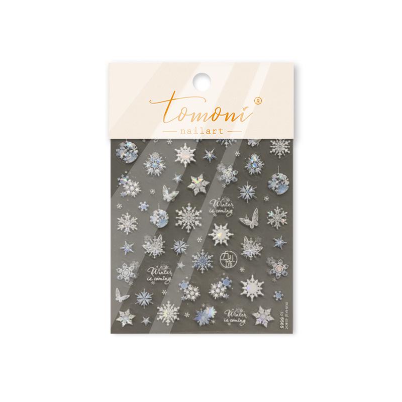 Tomoni Shell Light Winter Dream Nail Stickers - Ice Transparent Snowflake & Butterfly Decoration.