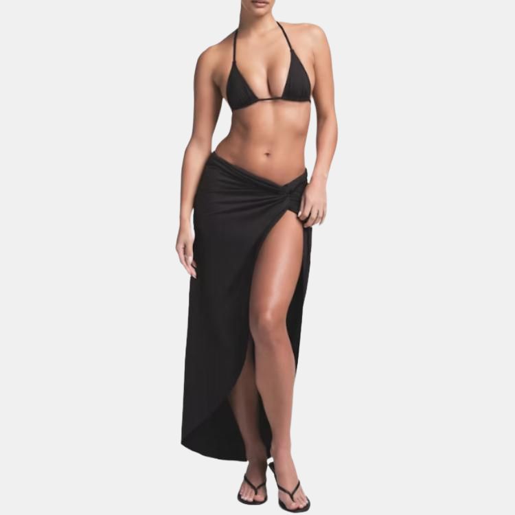 Skims Signature Swim Sarong Skirt With Logo Detail High Slit Fixed Knot Women Swimwear Onyx Agate CU-SAR-8479W-ONX
