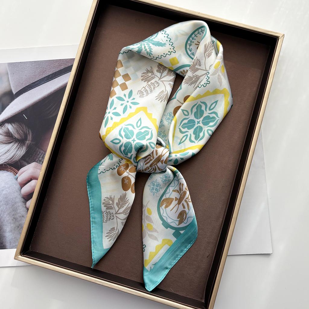 Women Fashion Scarf Silk Feeling Floral Print Square Neckerchief Spring Shawl Foulard Headbanda Stole Scarves Bufanda Ties