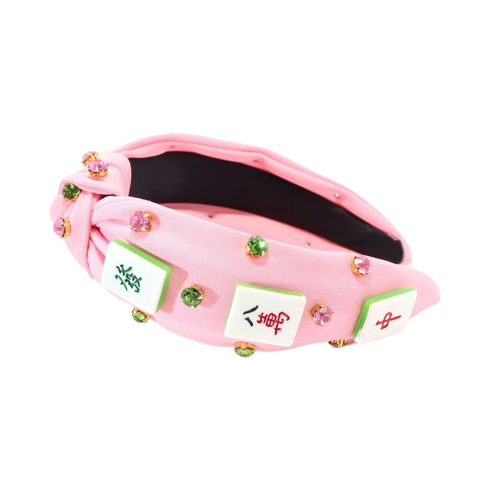 Comfy Diamond Studded Mahjong Headband Sweet Candy Color Fabric Covered Knotted Headband Non-slip Hairbands Women Girls розовый