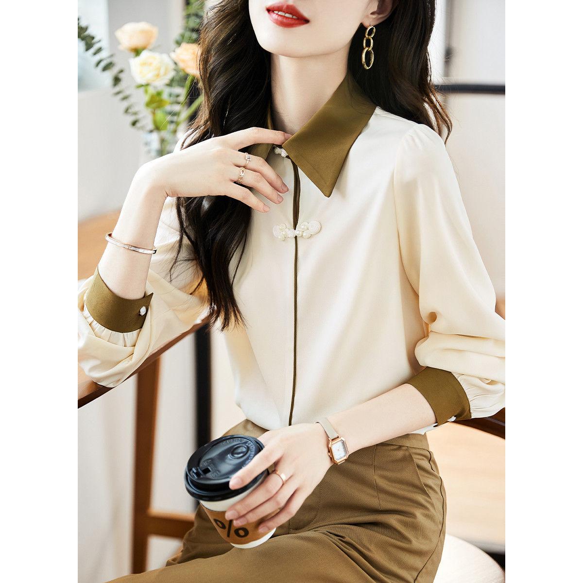 

Новая женская рубашка с пряжкой в китайском стиле, простая и элегантная, удобная женская рубашка на весну и осень 3XL абрикосовый
