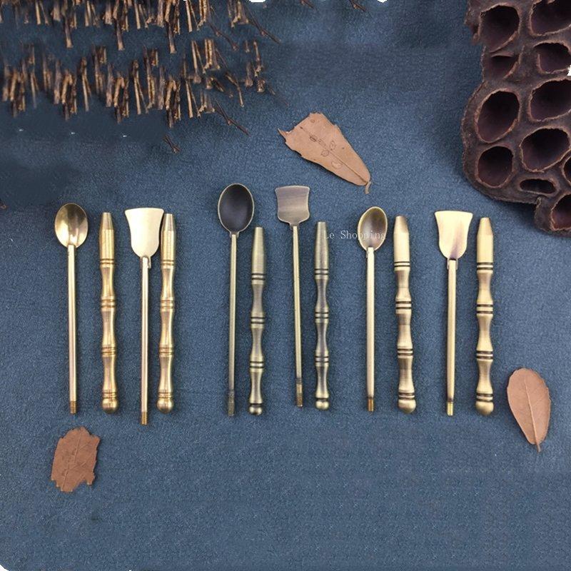 Antique Two - Piece Set of Incense Spoon Incense Shovel Brass Incense Tools DIY Household Indoor Seal Extension Incense Tools