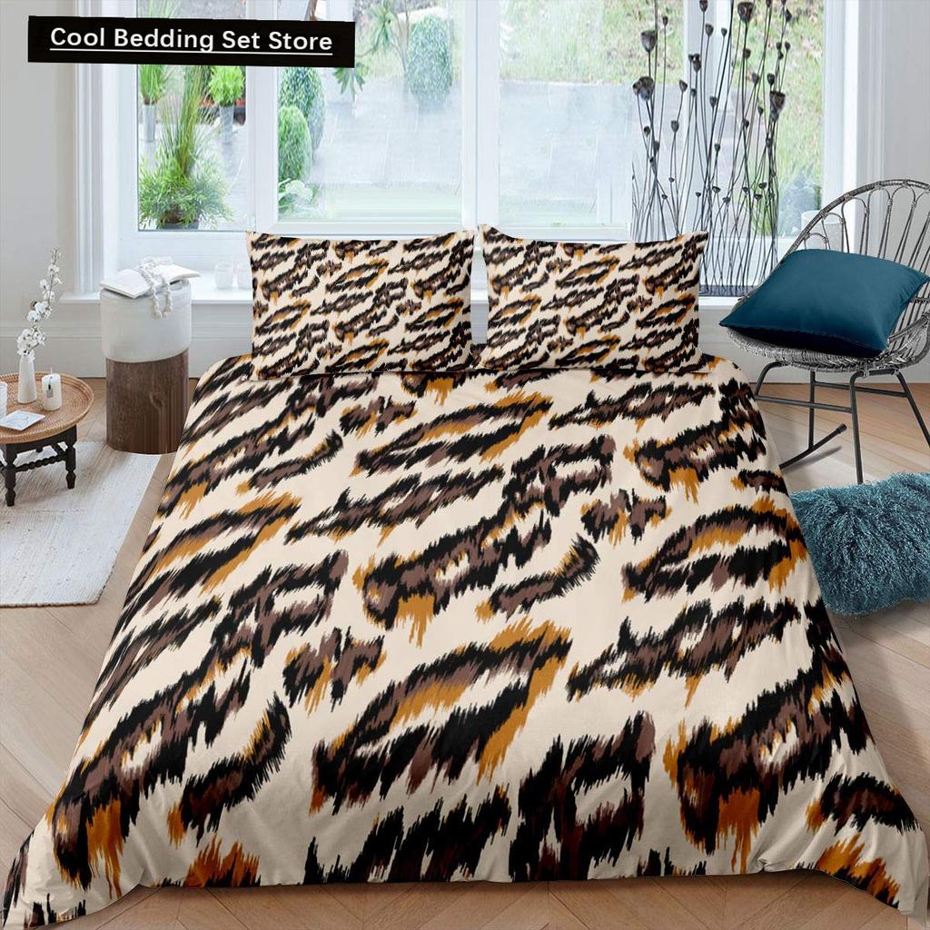 Pink Leopard King Queen Duvet Cover Girly Glitter Bedding Set Cheetah Skin Pattern Quilt Cover 2/3pcs Polyester Comforter Cover