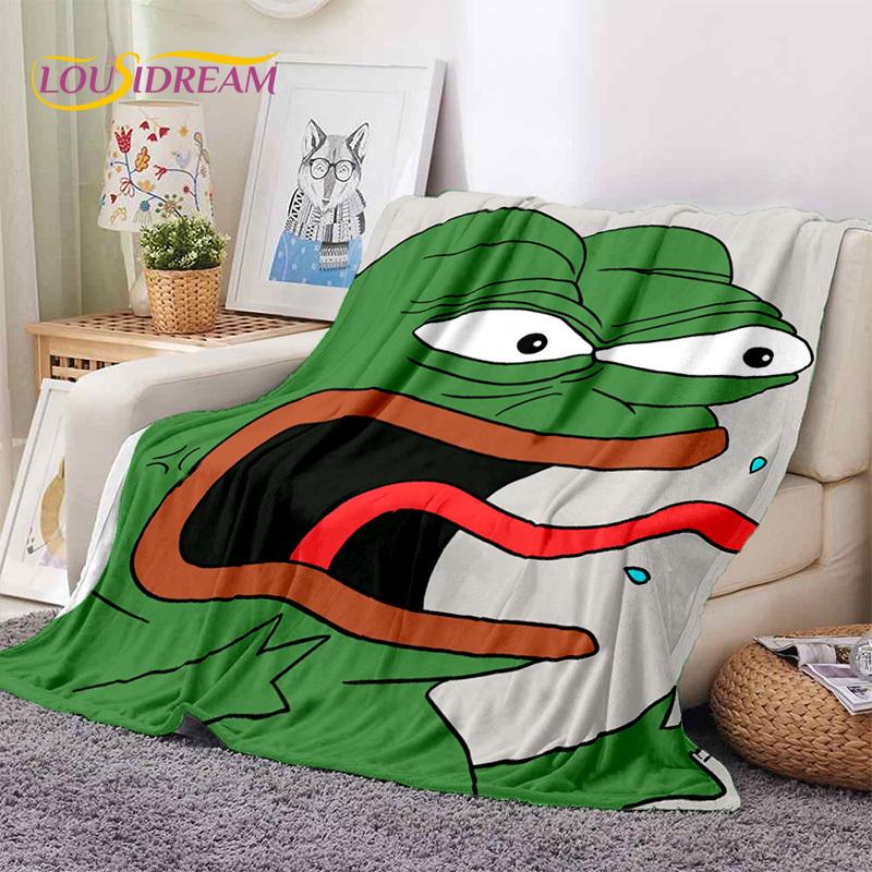 3D Cartoon Pepe Frosch Gesicht HD Weiche Flanelldecken, Überwurfdecke Bequeme Decke für Picknick Betten Sofa Haus Schlafzimmer Geschenke
