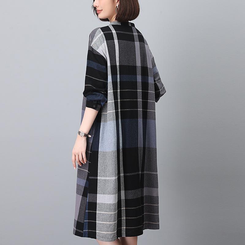 2024 Autumn Women's Plaid Mid-Length Loose Casual Dress