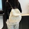 Pleated Nylon Backpack Solid Color Sports Shoulders Bag Casual Drawstring Backpack  College