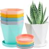Set of 6 Colorful Flower Pots 12.8 Cm – Resistant Plastic, Drainage and Water Reservoir