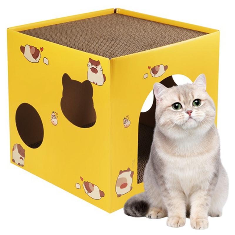 M-Modern-Cat Cardboard House With Scratch Pads Corrugated Cardboard Bed Cat Box Cats Bed For Cat Small Animals Bunny Indoor