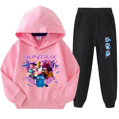 Children's Suit Little Girl Fashion Cartoon Print Hooded Sweatshirt Casual Comfortable Clothing Sets Girls