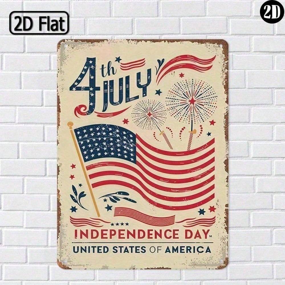Vintage Metal Sign Patriotic Flag Firework Wall Decor for Home Office 20x30 Cm