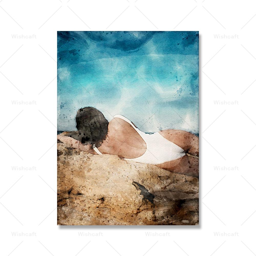 

Галерея Wall Beach Art Prints Фигуративная Мода Женщина Акварель Искусство для ванной комнаты Спальня или Декор прихожей Картина на холсте 21x30cm No Framed