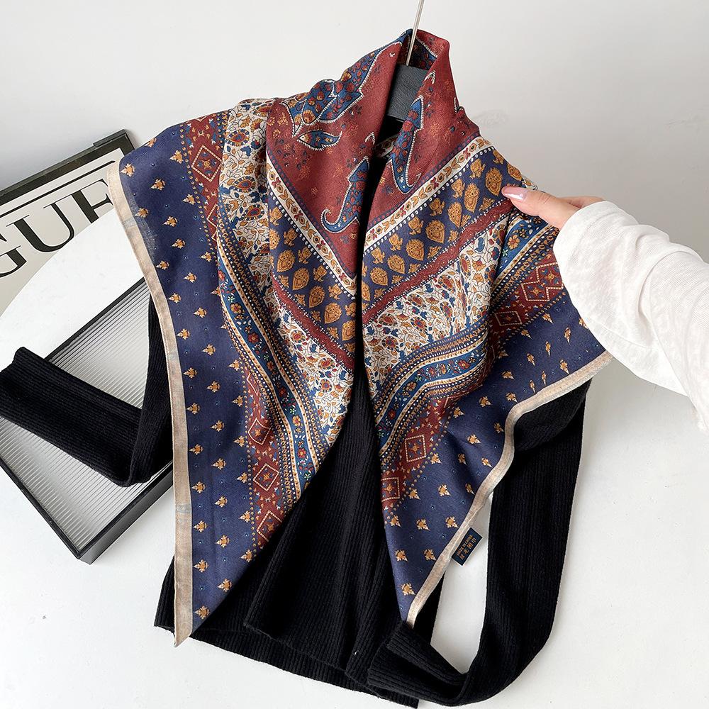 Silk scarf premium herringbone pattern double-sided printed square scarf 91 autumn and winter decorative gift high-end scarf silk scarf gift