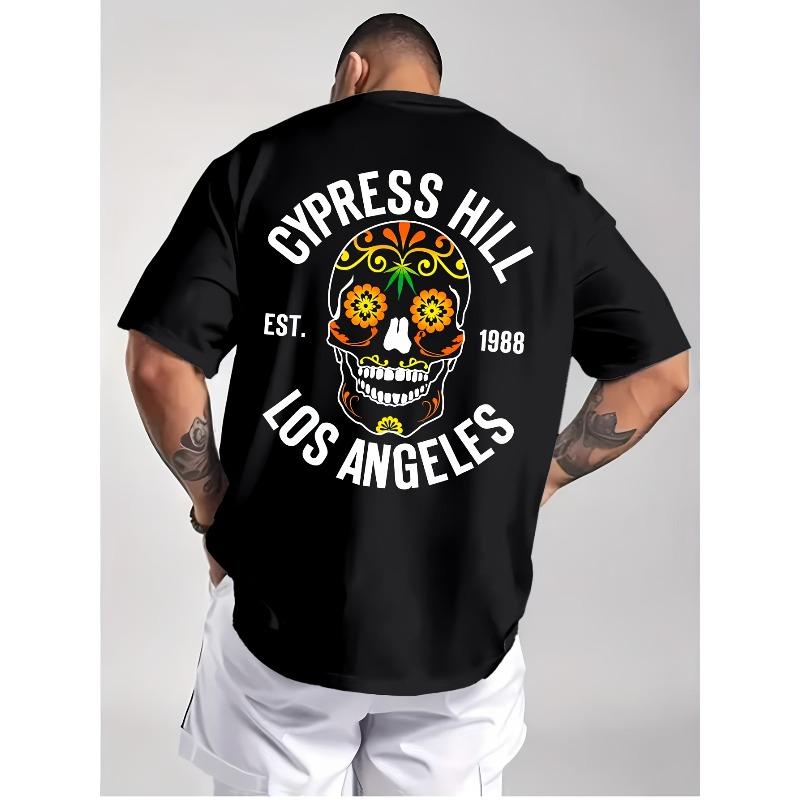

Men S Stylish Print T-Shirt, Pure Round Neck Top, Casual Short Sleeves for Summer 4XL чорний