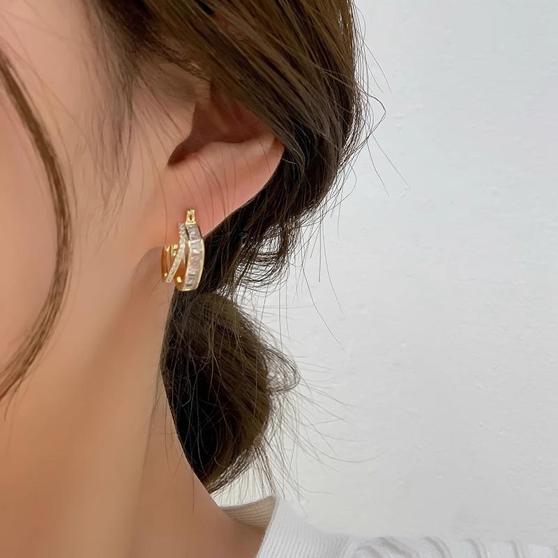 Women's Retro Super Sparkling Zircon Square Exquisite and High-end Double-layer Earrings