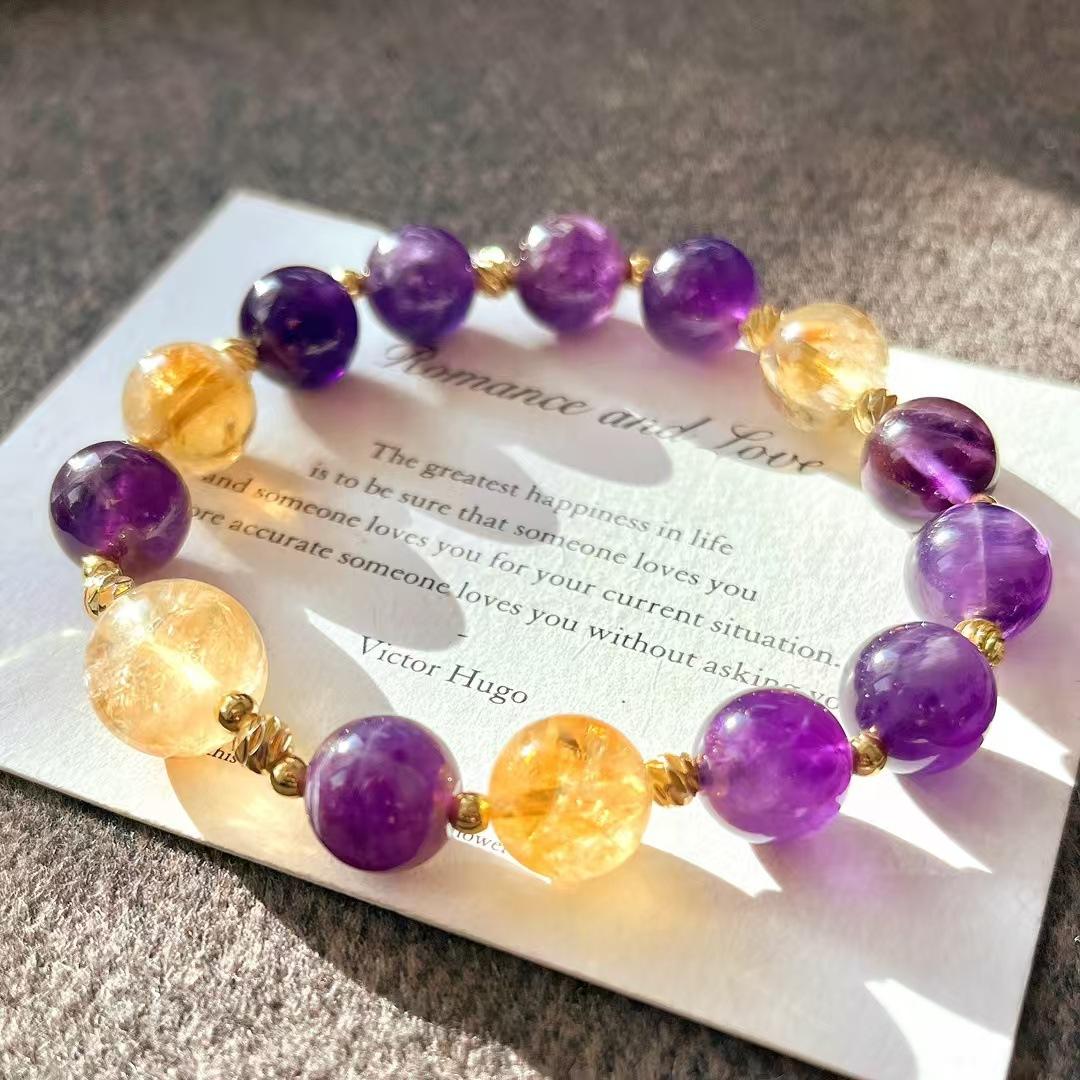 10Mm Retro Natural Citrine Amethyst Mix And Match Atmosphere Bracelet Bracelet.