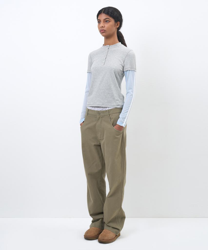 PARTIMENTO WOMEN All-In-One Layered Henley Long Sleeve Tee_Melange