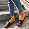 Fashion Women's Fashion Flat Shoes Summer New Round Head Metal Buckle Soft Sole Anti-slip Wear-resistant Slippers