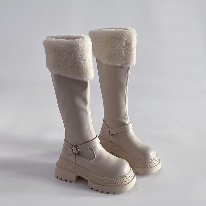 Winter Platform Thick Sole Women Knight High Boots Comfort Warm Cotton Snow Shoes Ladies Punk Height Increase Long Booties