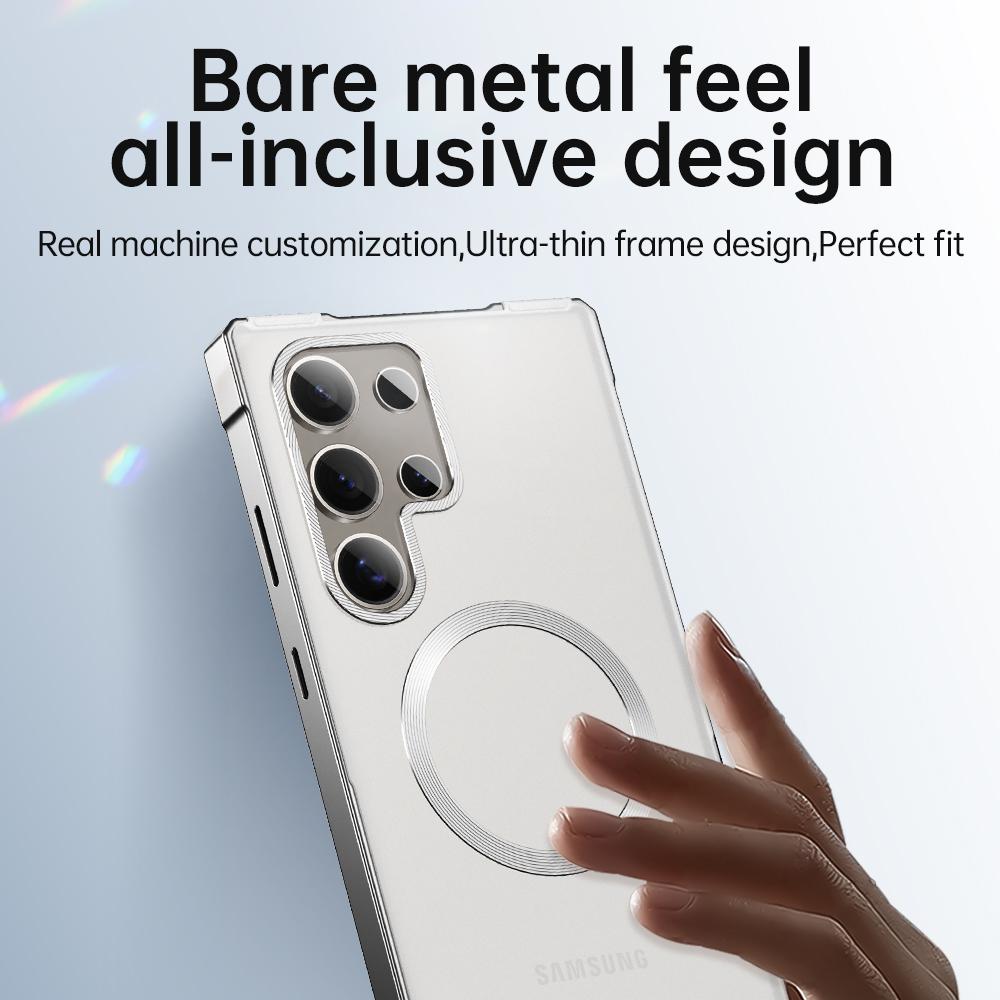 for Galaxy S25 Ultra Matte Cover, Metal Frame Slim Compatible with MagSafe Shockproof Phone Case for Samsung Galaxy S24 Ultra