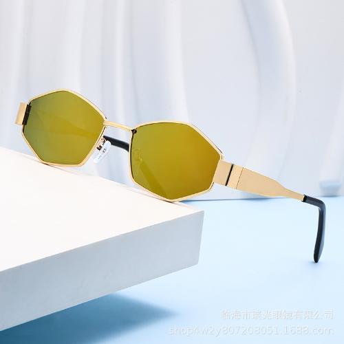 Retro Sunglasses Women Metal Frame Luxury Classic Polygon Sun Glasses For Lady Vintage Shades Small Eyewear Uv400 Protection