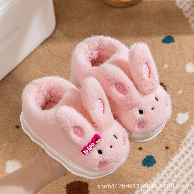 

Детские хлопковые тапочки для девочек, сумка на каблуке, осенне-зимние, для девочек, милый кролик, домашние нескользящие, для малышей, для детей, плюшевые хлопковые тапочки 20/21 розовый