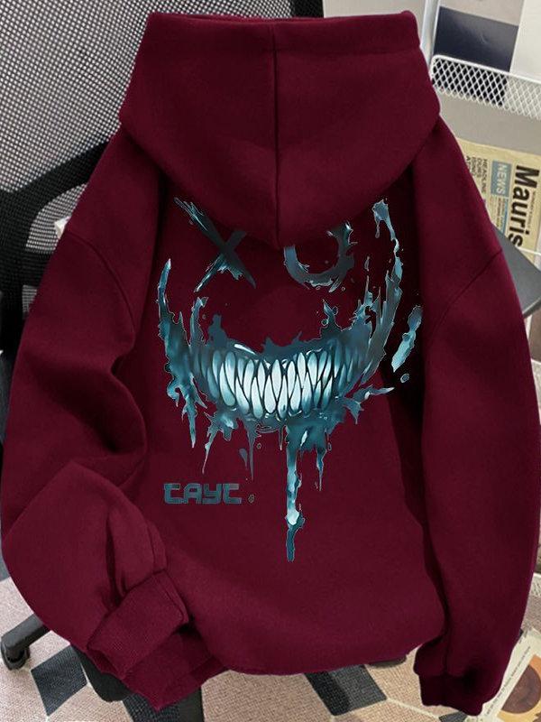 Men's hooded sweatshirt autumn and winter versatile loose clown print plus velvet thickened top street fashion sweatshirt