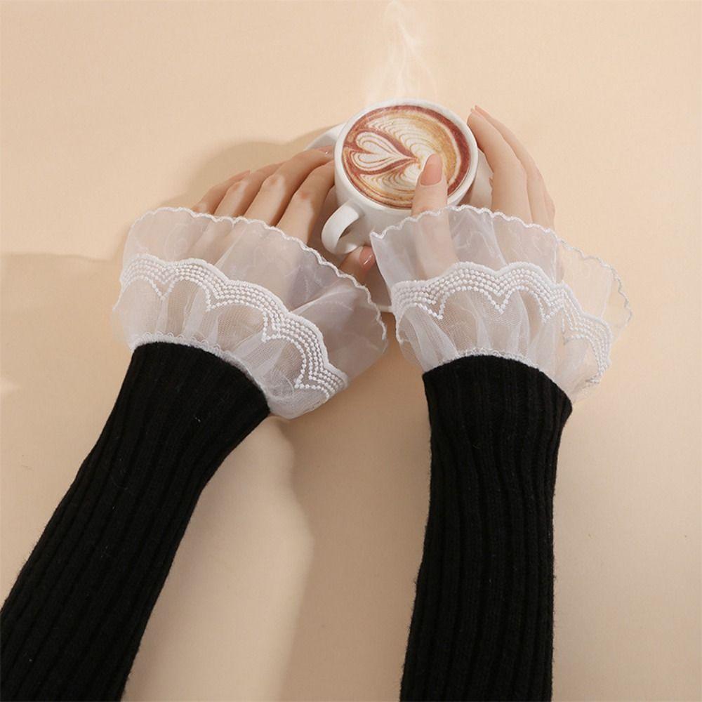 Double Layer Lace Fake Cuffs Pleated False Cuff Sleeve Cute Horn Cuffs Decoration Photo Prop