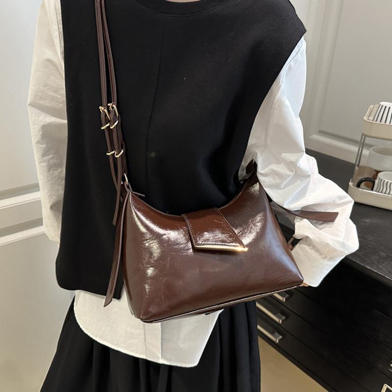 Women's Faux Leather French Casual Vintage Pure Color Simple Shoulder Crossbody Underarm Bag KTB