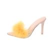Women Slippers High Heels Fur Stiletto Peep Toe Mules Ladies Indoor Rubber Pointed Red Summer Sexy Shoes Comfortable