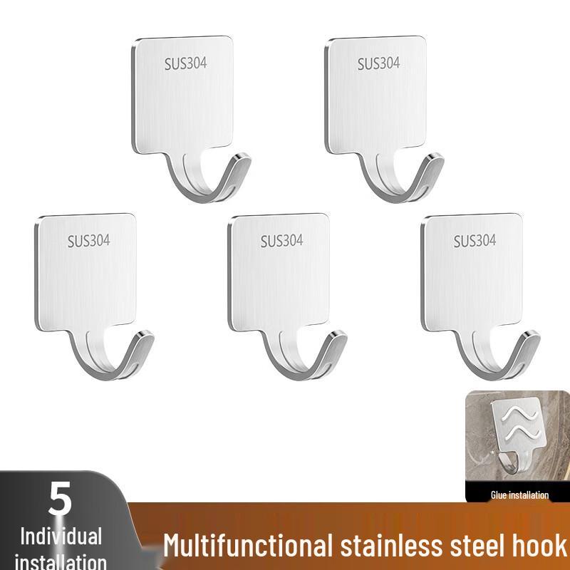 304 Stainless Steel Self-Adhesive Hooks (5-Pack)