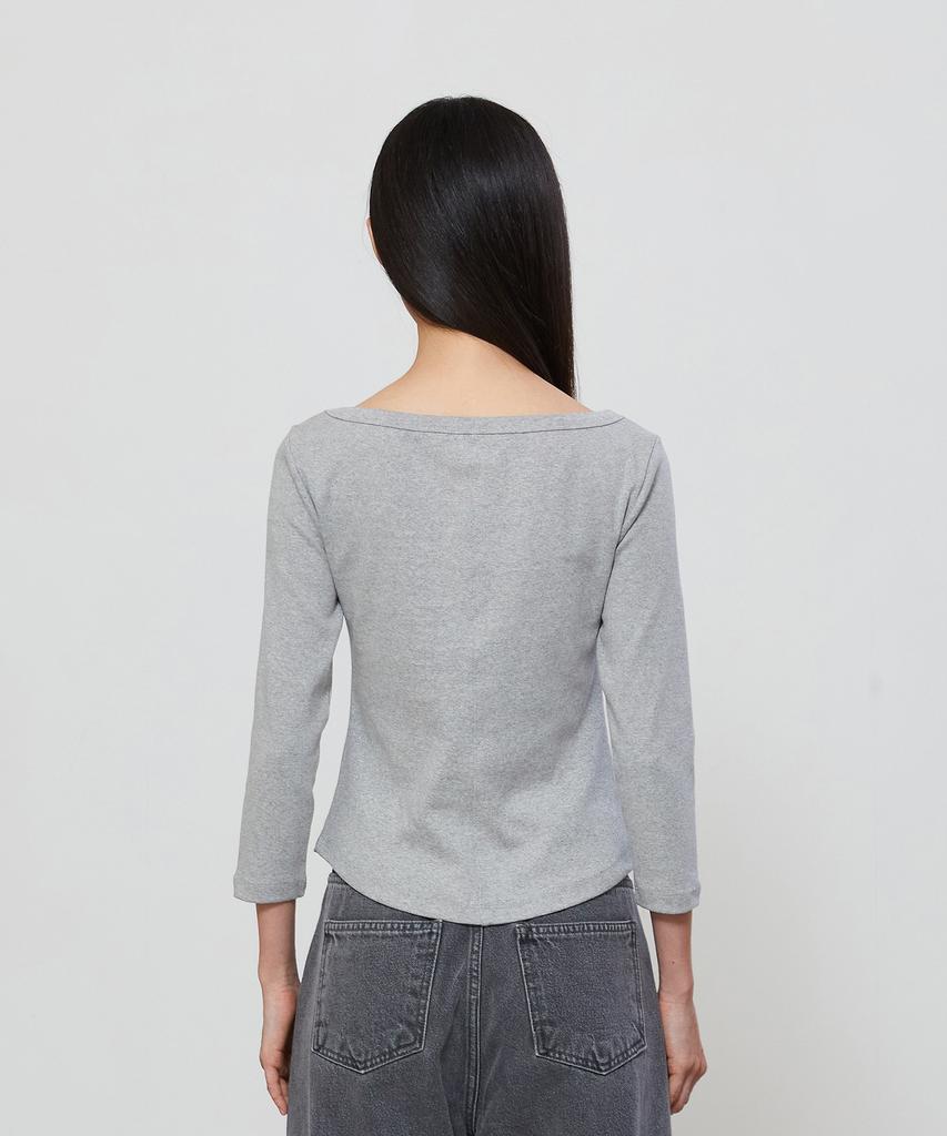 NOTIA Boat Neck Ribbed T-Shirt - Gray