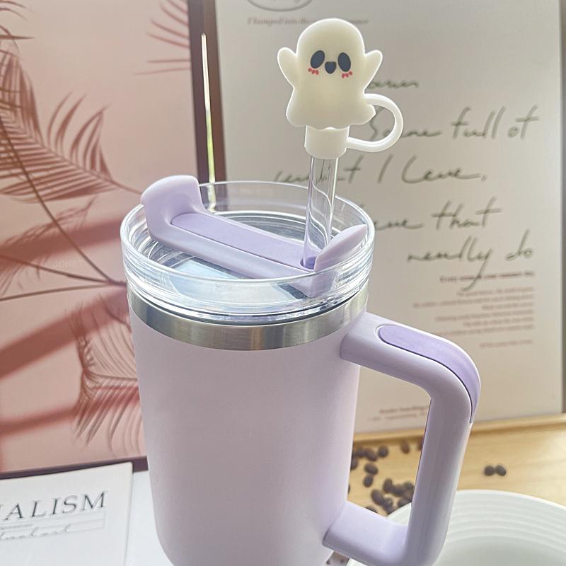 Halloween Pumpkin Silicone Straw Cover Cap For Stanley Tumbler Cup Accessories 30&40oz Reusable 9-10mm Large Diameter Sippy Plug